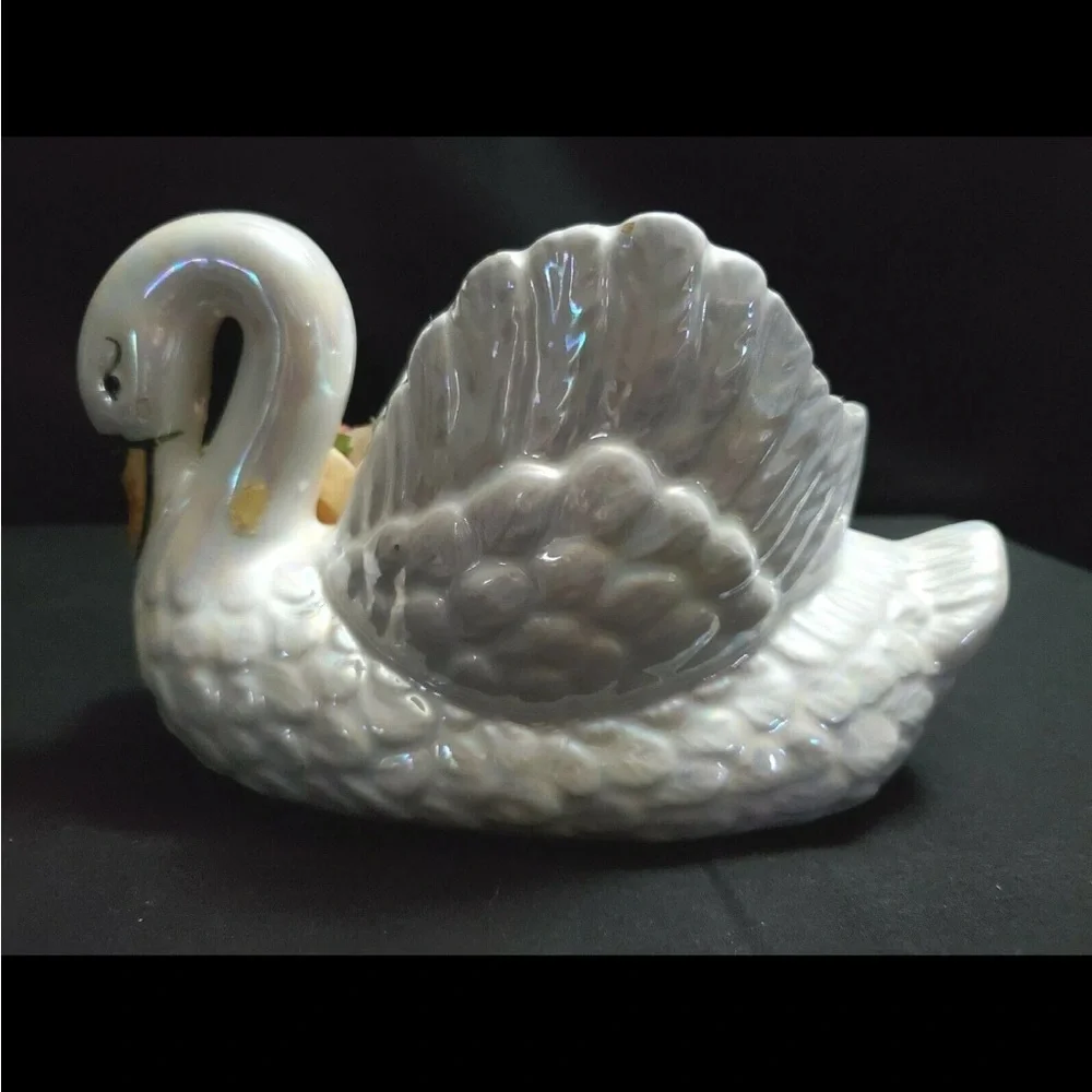 Vintage Mid Century Ceramic Swan Planter Vase Retro 4.5” Tall